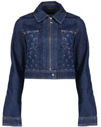 Marine Serre - Moon Printed Cropped Denim Jacket - Lyst