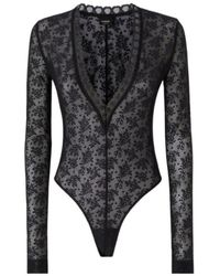 Pinko - Floral-Lace Scalloped V-Neck Bodysuit - Lyst