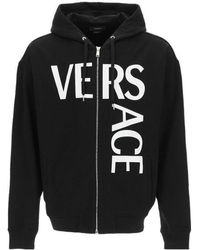 Versace - Logo Printed Zip-Up Hoodie - Lyst