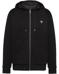 Prada - Logo-Appliqué Zip-Up Drawstring Hoodie - Lyst