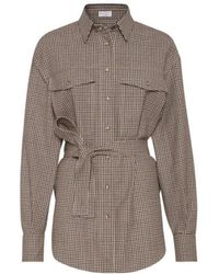 Brunello Cucinelli - Long Sleeved Checked Shirt - Lyst