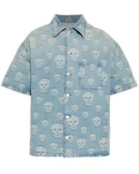 McQueen - Skull Jacquard Denim Shirt - Lyst