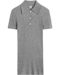 TOTEME - Totême Button Detailed Ribbed-Knit Polo Shirt - Lyst