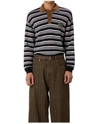Drole de Monsieur - Drôle De Monsieur Long Sleeved Striped Knitted Polo Shirt - Lyst