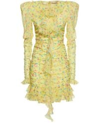 Alessandra Rich - Floral Printed Silk Georgette Mini Dress - Lyst