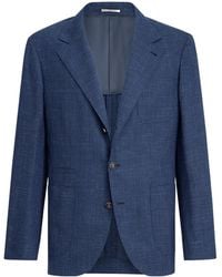 Brunello Cucinelli - Wool, Silk And Linen Prince Of Wales Deconstructed Blazer With Patch Pockets And Metal Buttons - Lyst