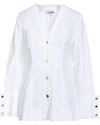 Ganni - Solid Long Sleeve V-Neck Shirt - Lyst