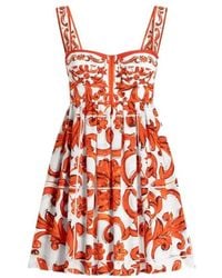 Dolce & Gabbana - Majolica-Printed Poplin Mini Dress - Lyst