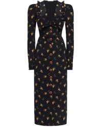 Alessandra Rich - Floral-Print Silk Midi Dress With V-Neckline - Lyst