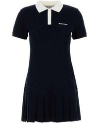 Miu Miu - Logo-Embroidered Short-Sleeved Mini Polo Dress - Lyst