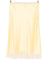 Saint Laurent - Lace-Trim Satin Midi Skirt - Lyst