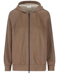 Brunello Cucinelli - Trim Embellished Zipped Hoodie - Lyst