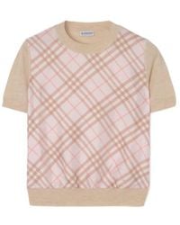 Burberry - Check Panel Wool Silk T-Shirt - Lyst