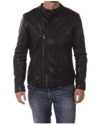 Armani Jeans - Long-Sleeved Leather Jacket - Lyst
