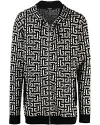 Balmain - Monogram Intarsia-Knit Zipped Hoodie - Lyst