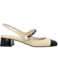 Miu Miu - Patent Leather And Raffia Slingback Pumps - Lyst