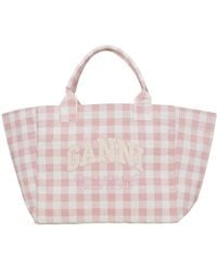 Ganni - Xxl Vichy Checked Tote Bag - Lyst