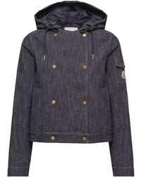 Moncler - Diervilla Hooded Double-Breasted Denim Jacket - Lyst