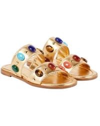Gianvito Rossi - Shanti Embellished Metallic Leather Sandals - Lyst