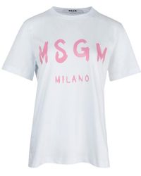 MSGM - Logo Printed Crewneck T-Shirt - Lyst