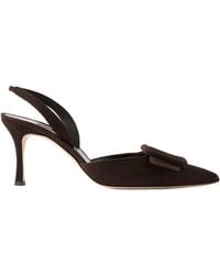 Manolo Blahnik - Maysli 70 Buckle-Detailed Suede Slingback Pumps - Lyst
