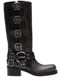 Miu Miu - Buckle-Detailed Round Toe Boots - Lyst