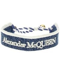 McQueen - Logo Embroidered Skull Bracelet - Lyst
