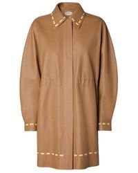 Fendi - Overcoat Leather Overcoat With Selleria Stitching - Lyst