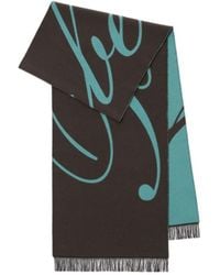 Burberry - Intarsia-Knit Logo Fringe-Detailed Scarf - Lyst