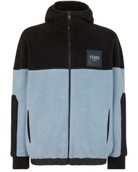 Fendi - Fleece Logo Patch Zipped Hoodie - Lyst