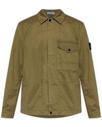 Stone Island - Logo-Patch Zip-Up Shirt - Lyst