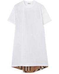 Burberry - Check Panel Cotton T-Shirt Dress - Lyst