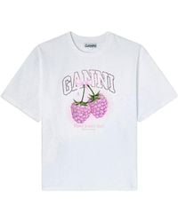 Ganni - Rhinestone Raspberry Print T-Shirt - Lyst