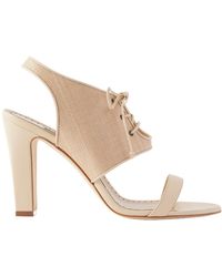 Manolo Blahnik - Goupil 105 Leather-Trimmed Raffia Sandals - Lyst