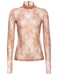 Pinko - Lace-Detailed Roll-Neck Semi-Sheer Top - Lyst