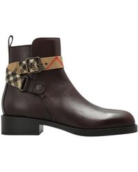 Burberry - Huntley Check Strap Ankle Boots - Lyst