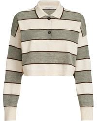 Brunello Cucinelli - Sparkling Striped Cropped Knit Polo Shirt - Lyst