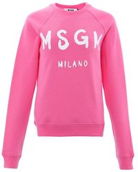 MSGM - Letter Printed Round Neck Sweater - Lyst