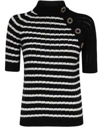 Balmain - Striped Short-Sleeved Knitted Top - Lyst