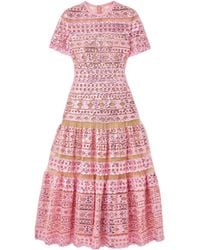 Elie Saab - Tiered Embroidered Sequined Tulle Midi Dress - Lyst