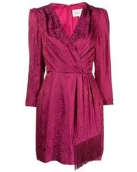 Saloni - Long-Sleeved V-Neck Dress - Lyst