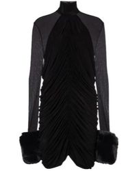 Magda Butrym - Gathered Faux Fur-Trimmed Mesh Minidress - Lyst