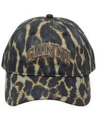 Ganni - Leopard Printed Logo Embroidered Baseball Cap - Lyst