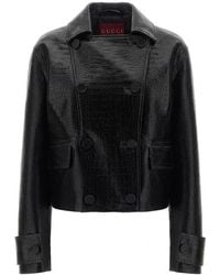 Gucci - Double Breasted Leather Jacket - Lyst