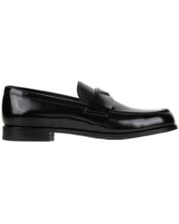 Prada - Enamel-Triangle-Logo Slip-On Loafers - Lyst