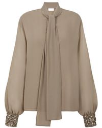 P.A.R.O.S.H. - Embellished-Cuffs Bow-Neck Blouse - Lyst