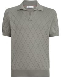 Brunello Cucinelli - Cotton Textured Argyle Lightweight Knit Polo Shirt - Lyst