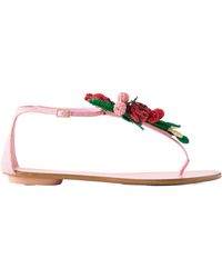 Aquazzura - Embellished Leather And Raffia Thong Sandals - Lyst