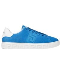 Versace - Greca-Embroidered Lace-Up Sneakers - Lyst