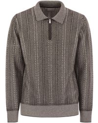 Brunello Cucinelli - Vanisã Chevron Cashmere Sweater With Polo Neck And Zip Opening - Lyst